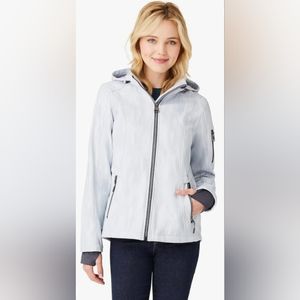 Free Country Zip Front Jacket with Removable Hood, Size Med. Women Silver/Grey